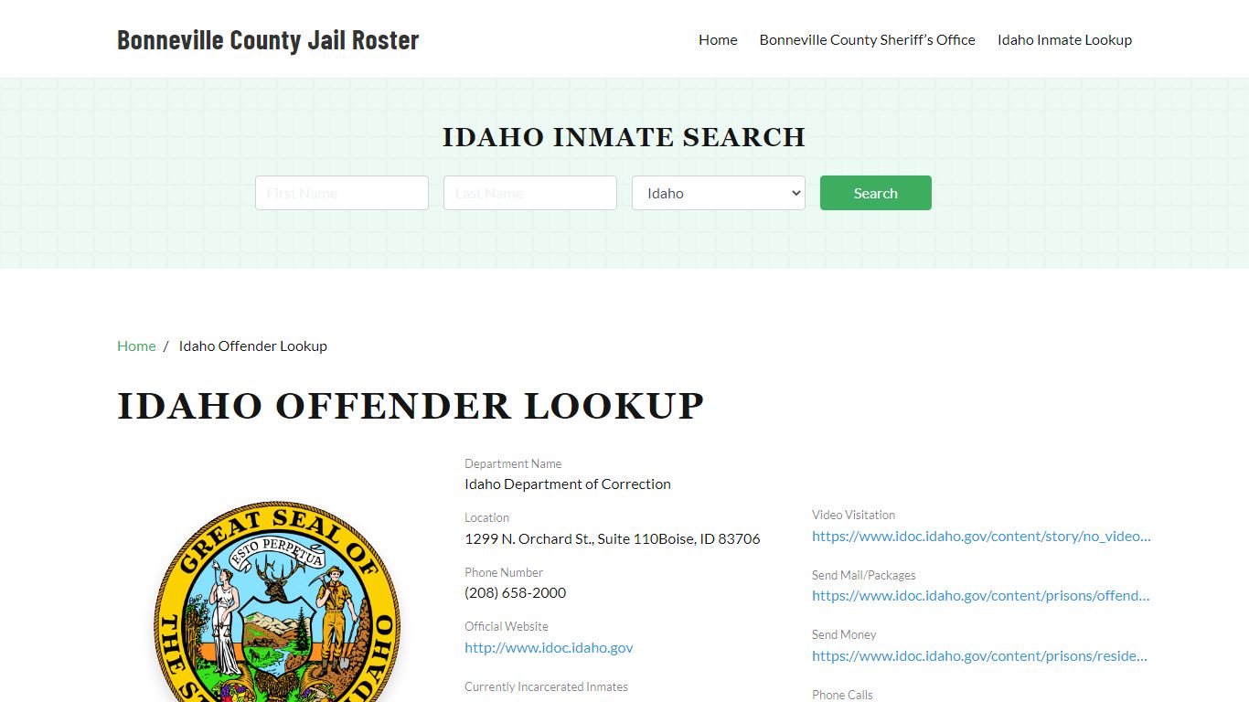 Idaho Inmate Search, Jail Rosters